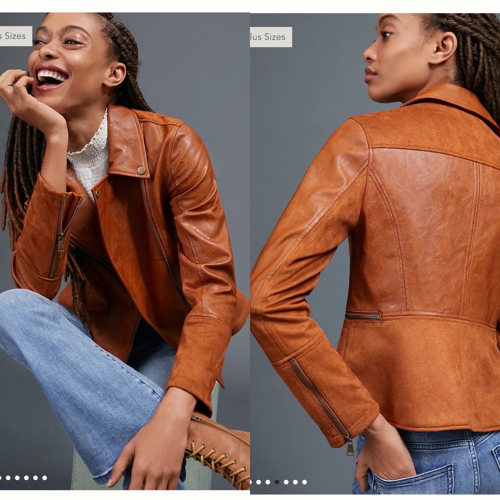 Anthropologie Cognac Tan Leather Suede Jacket - Picture 2 of 11